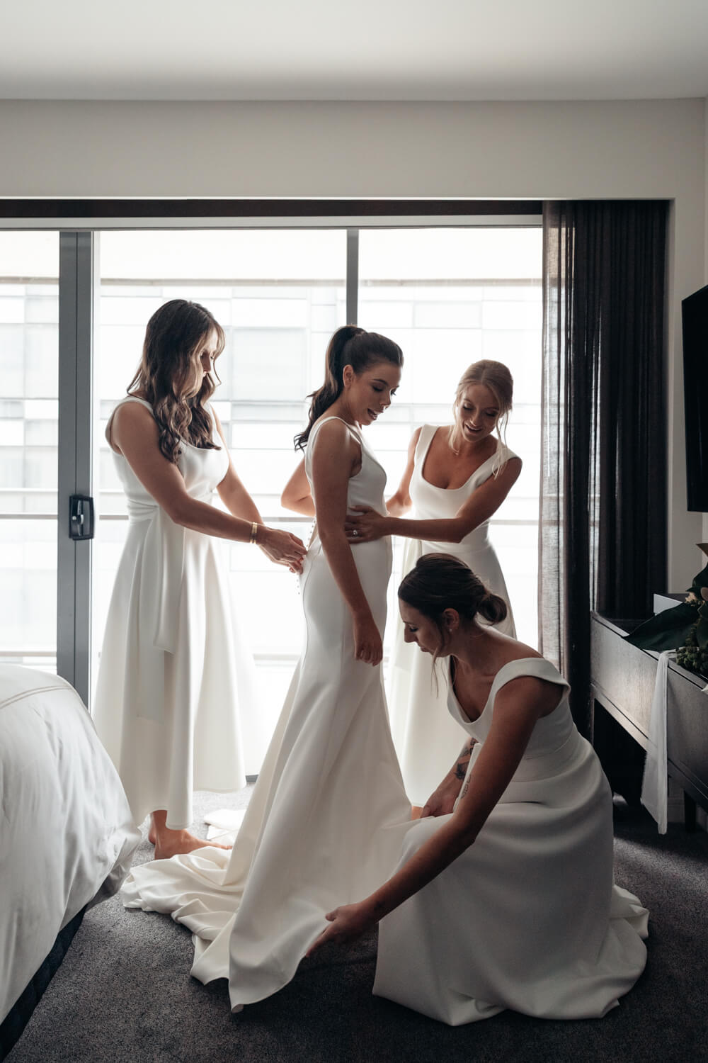 A bride getting ready for her Sergeants Mess wedding