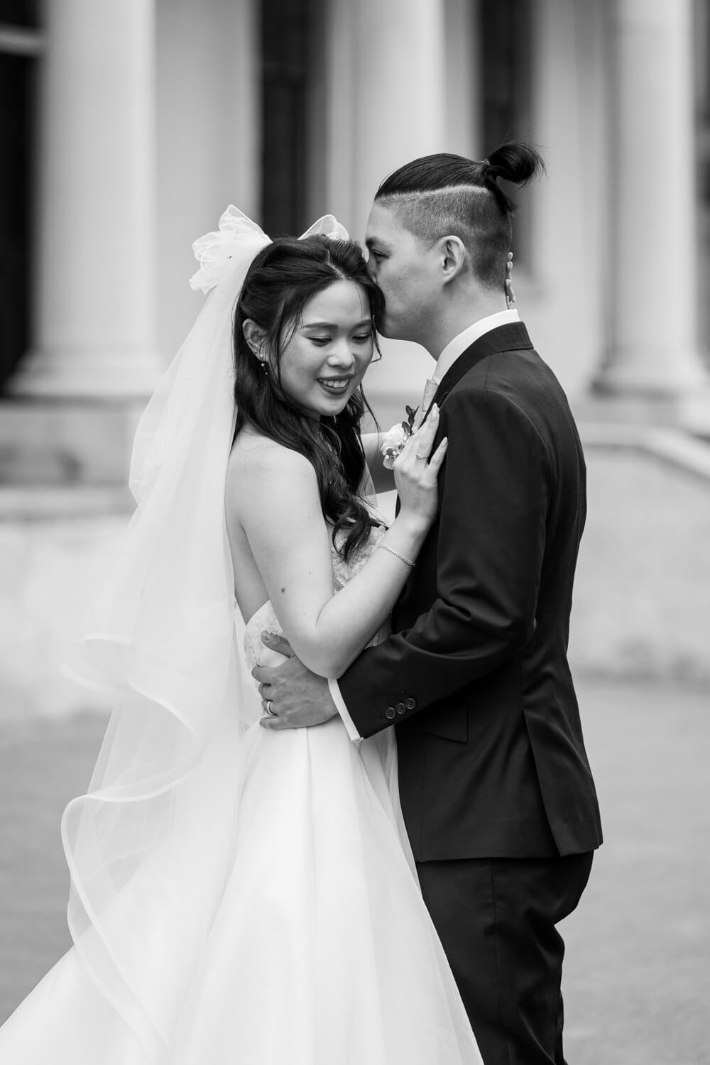 A portrait of the bride and groom at their The Mint Wedding