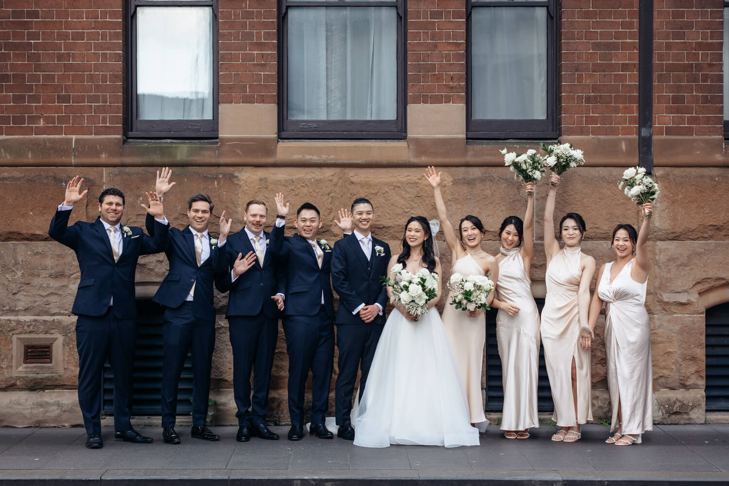 Bridal party outside The Old Clare Hotel in Sydney