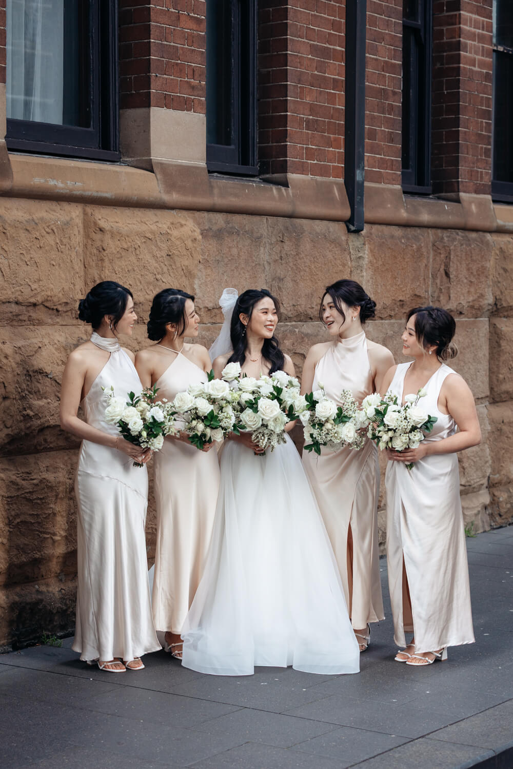 Bridesmaids outside The Old Clare Hotel in Sydney